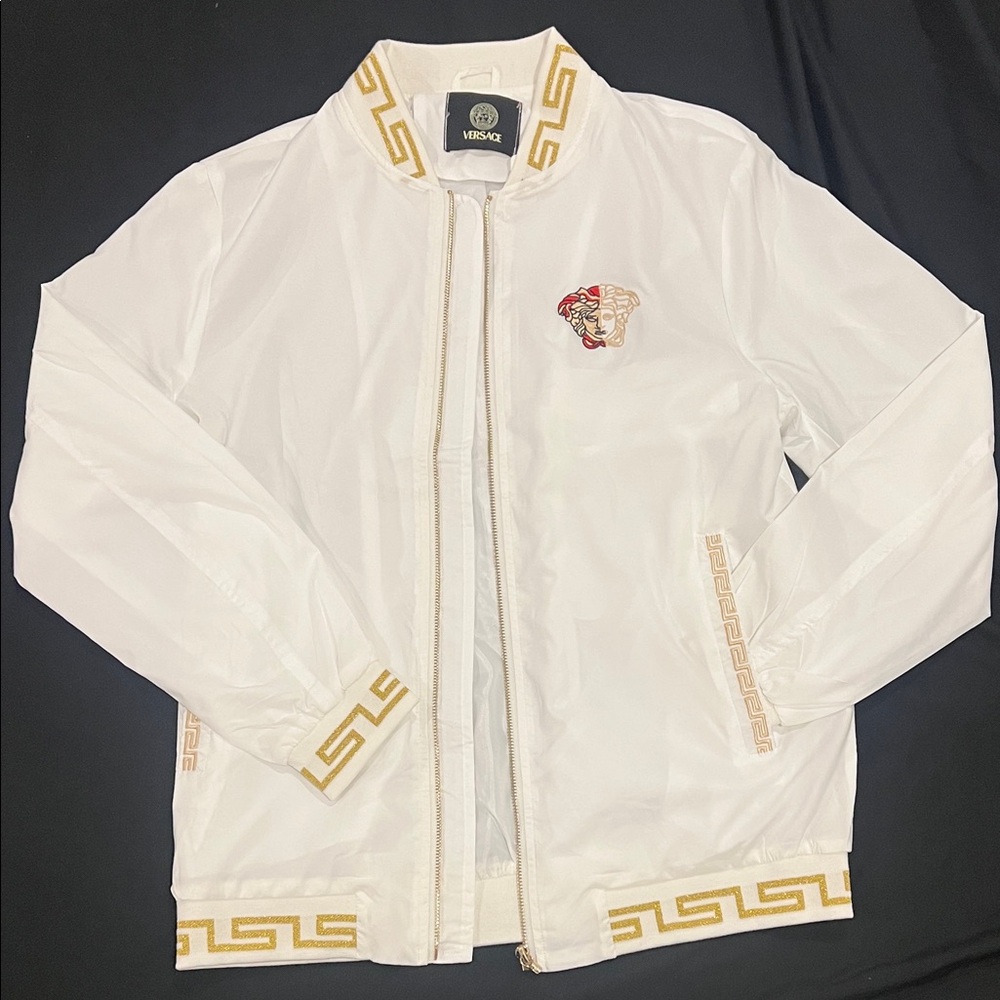 Versace White and Gold Bomber Jacket